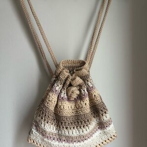 The ask Handcrafted Crochet backpack Bag in Tan and Cream
